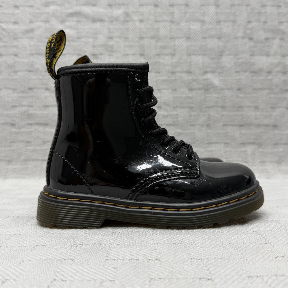 Dr. Martens 1460 T Boots Youth Size 8 Black Patent Leather Zip Combat Ankle